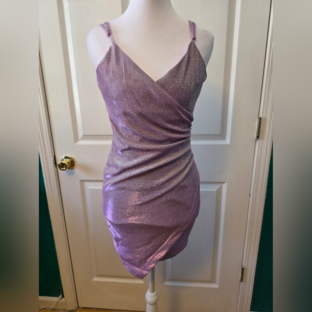 Midnight Doll Lavender Shimmer Ruched Mini Dress Size Small